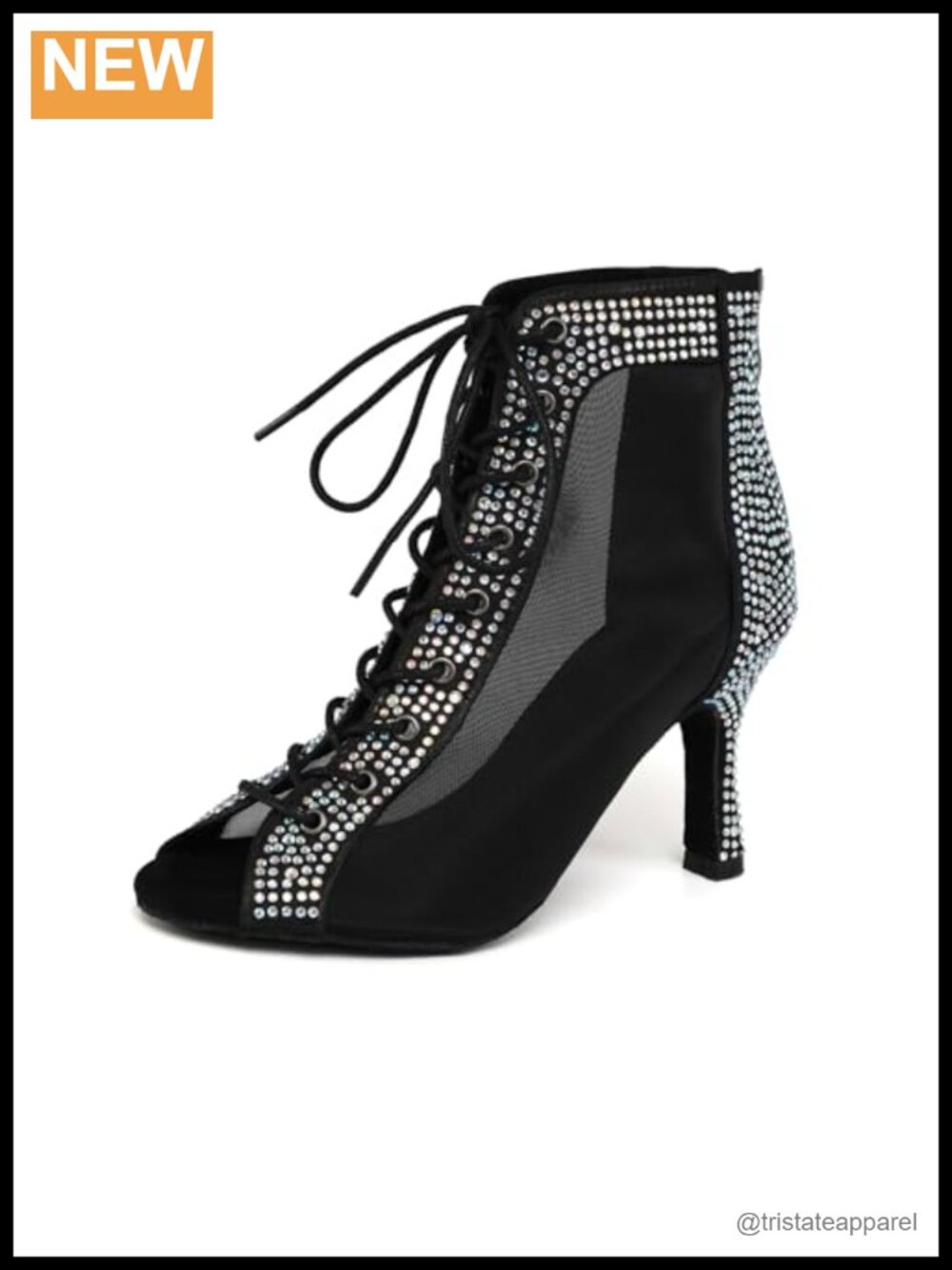 Rhinestone Latin Dance Boots for Women Ankle High Heel Ballroom